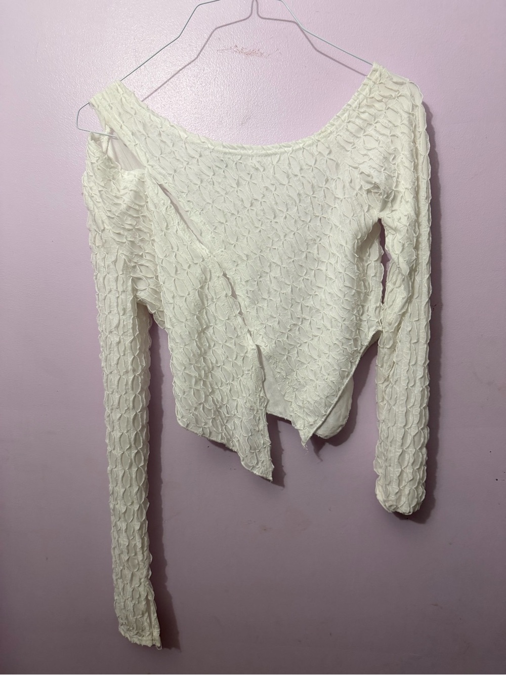 SHEIN Cream Off-Shoulder Textured Knit Sweater